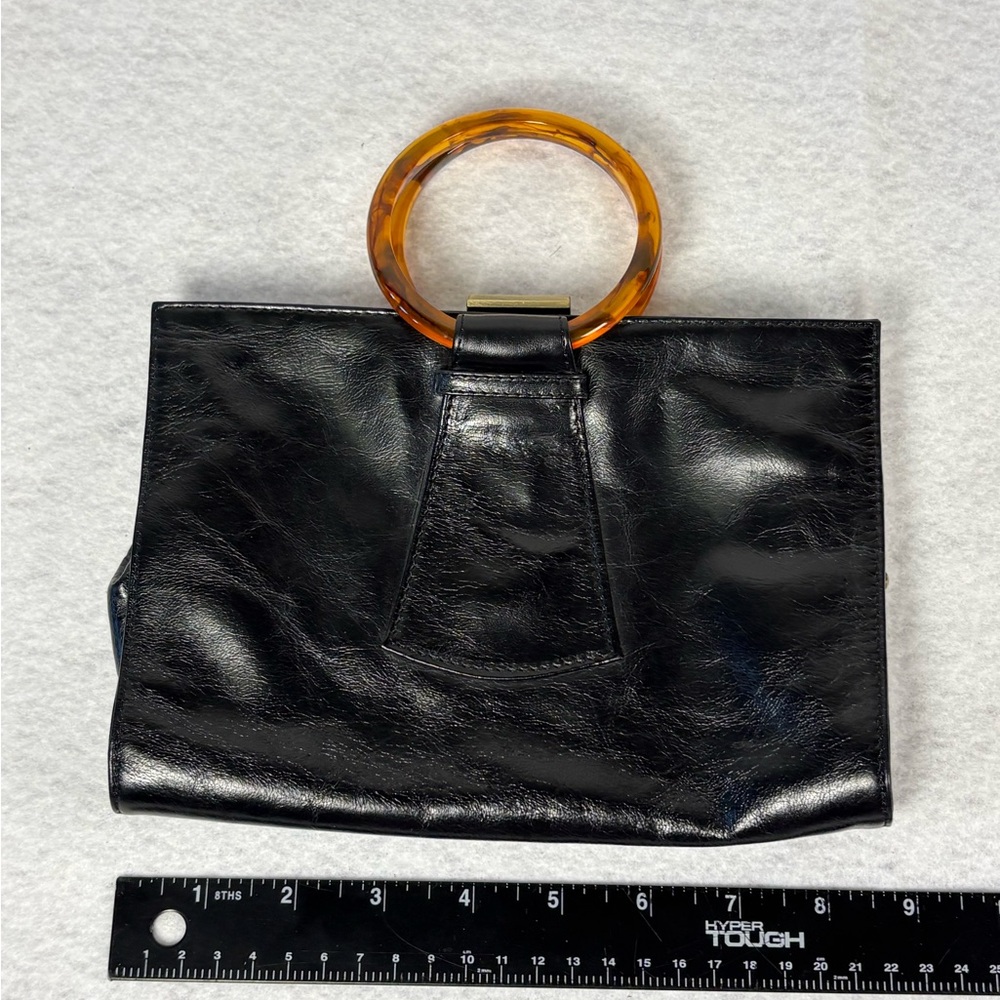 Elegant HOBO  Black Leather Handbag with Tan Handle